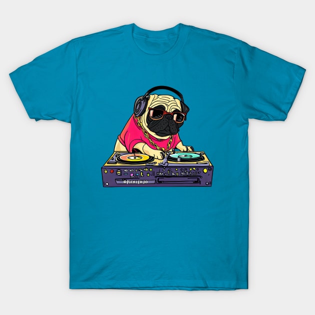 Pug DJ Cartoon T-Shirt by Pickledjo